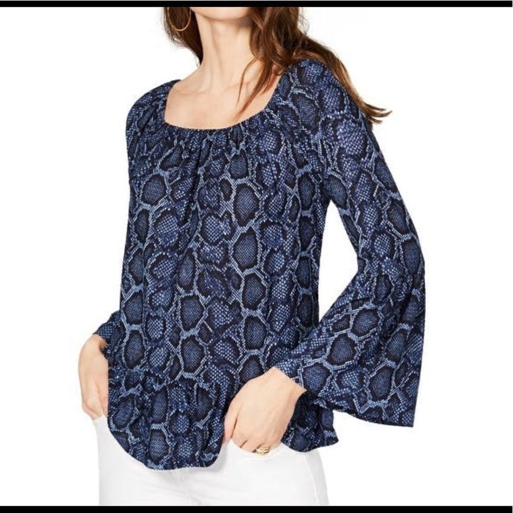 Michael Kors blue snake print top sz M